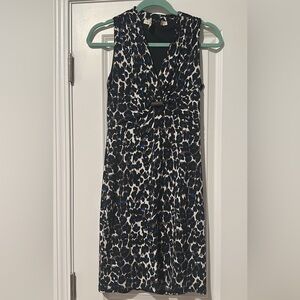 Boston Proper Blue and Black Leopard Print Sleeveless Dress